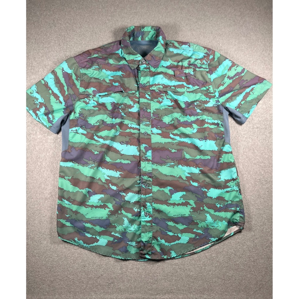 Reel Legends Men Aquaflauge Fishing Shirt Short Sleeve Camo Ripstop Ventilated L